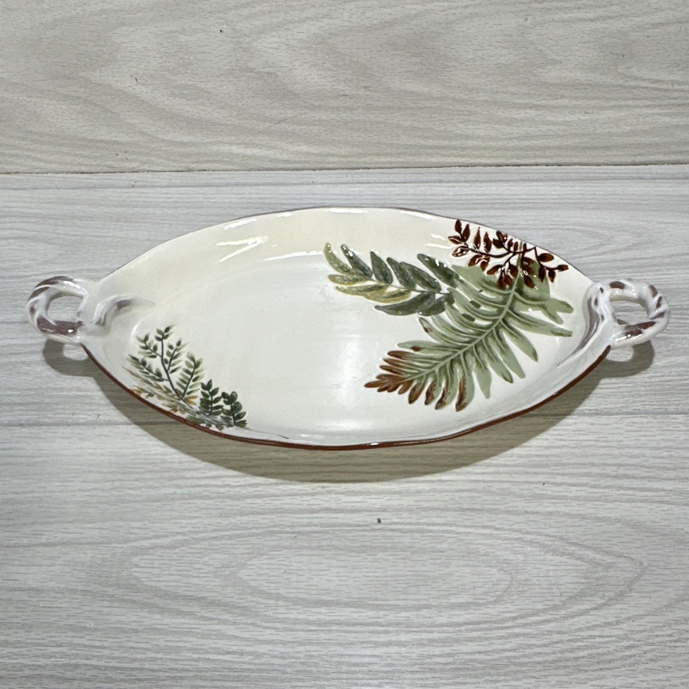 Park Designs Botanica Oval Ceramic Platter Botanical Leaves Handles MW/DS Safe